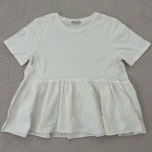 Zara White Short Sleeve Peplum Top- small